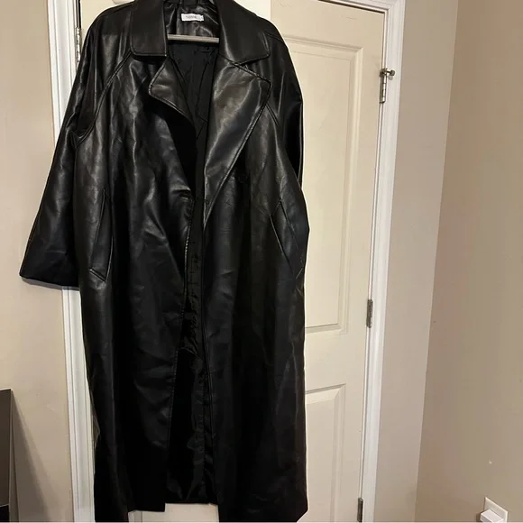 Charcoal Clothing Faux Leather Black Trench Coat - Picture 2 of 4